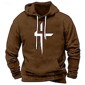 お買い得  男性用3Dパーカー-男性用 パーカー ブラック ホワイト ルビーレッド ブルー ブラウン フード付き 十字架 ポケット プリント スポーツ 日常 祝日 ポリエステル ストリートファッション ベーシック カジュアル 春 秋 衣類 パーカー トレーナー