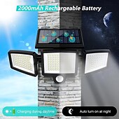 お買い得  経路ライト＆ランタン-ソーラー屋外ライト 2500lm 210 LEDセキュリティライト リモコン付き 3ヘッド モーションセンサーライト IP65防水 270 広角フラッドウォールライト 3モード ガレージ 庭 ポーチ用
