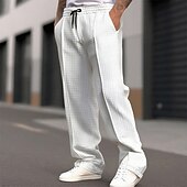 preiswerte Sweatpants-Herren Jogginghose Hose Waffelhose Tasche Elastischer Bund Kordelzug Einfach Komfort Sport im Freien Täglich Mode Lässig Schwarz Weiß Mikroelastisch