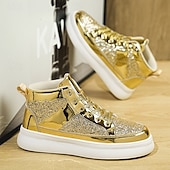 abordables Botines-Hombre Botas Zapatos de Paseo Casual Cuero PU Cómodo Antideslizante Transpirable Botines / Hasta el Tobillo Cordones Plateado Dorado Verano Primavera