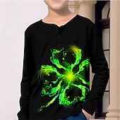 preiswerte Jungen 3D Vision &amp; Geometrie-St. Patrick Jungen 3D Vierblättriges Kleeblatt Henley-Shirt Langarm 3D-Druck Frühling Herbst Sport Modisch Strassenmode Polyester kinderkleidung 3-12 Jahre Rundhalsausschnitt Outdoor Casual Täglich