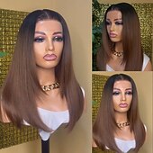 economico Parrucche lace front capelli veri-Capelli umani Remy 5x5 Chiusura 13x4 Fronte in Pizzo Parrucca Riga centrale Capelli brasiliani Liscio Marrone Parrucca 130% 150% Densità dei capelli con Capelli di Bambino Capelli schiariti 100