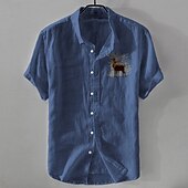 economico Casual da lavoro-Per uomo Camicia di lino Camicia casual Camicia in cotone e lino Camicia con Bottoni Con Motivo Animale Vacanza Abbigliamento quotidiano Bianco Blu marino scuro Azzurro cielo Cachi Manica Corta Bavero