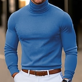 preiswerte Basic-T-Shirts-Herren T-Shirt Langarmshirt Falscher Rollkragen Langarm Rollkragen Stapelhals Herbst Winter Frühling &amp; Herbst Einfarbig Täglich Lässig Streetstyle Stehkragen Rein Formell Outdoor Straße Hellblau