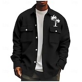 cheap Men&#039;s Shirt Jacket-Men&#039;s Coconut Tree Corduroy Shirt Shacket Shirt Jacket Long Sleeve Casual Outdoor Dailywear Fall Winter Turndown Button-Down Warm Jacket with Flap Pockets Black White Green