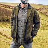 economico Maglioni Cardigan da uomo-Per uomo Felpa Cardigan A Coste Maglia Top Regolari Cardigan con Bottoni Semplice Collo a scialle Vacanza Moda Casuale Abbigliamento quotidiano Abbigliamento Primavera &amp; Autunno Marrone scuro