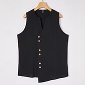 economico Vacanza-Per uomo Camicia Camicia di lino Camicia Estiva Camicia da Spiaggia Camicia vintage Maglietta senza maniche Semplice Vacanza Ferie Nero Bianco Blu Cachi Senza Maniche Collo alla coreana Estate