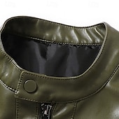 preiswerte Kunstlederjacke-Herren Kunstlederjacke Bikerjacke Motorradjacke Urlaub Täglich Winddicht Warm Tasche Herbst Winter Einfach Mode Klassisch Stehkragen Regulär Schwarz Grün Jacken