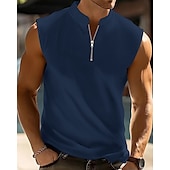 preiswerte Fitness Tank-Tops-Herren Tank Top Weste Unterhemd Ärmelloses Shirt Ärmellos Viertelreißverschluss Sommer Einfach Mode Designer Basic Klassisch Urlaub Straße Ausgehen Schwarz Weiß Rote Top T-Shirt für Herren