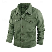 abordables Vestes Cargo-Homme Veste Légère Veste Décontractée Veste en Jean Vacances Quotidien Avec Poches Automne Hiver Uni Mode Classique Revers Régulier Noir Marron Vert Bleu de minuit Bleu clair Veste