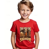 cheap Boy's 3D Funny Humor-Boys' Blue T-Shirt with Cartoon Character Print - Tung Tung Tung Sahur Design Short Sleeve Summer Spring Fashion Basic Kids 4-12 Years Crew Neck Outdoor Casual Daily Regular Fit