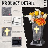 cheap Halloween-Solar Cemetery Grave Vase with LED for Fresh Artificial Flowers Headstones Vases with Spikes Grave Decorations for Cemetery Grave Markers Decor Halloween Christmas Decoration Memorial Gifts