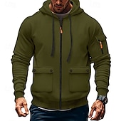 economico felpe in pile-Per uomo Felpa con cappuccio Felpa con cappuccio in pile Felpa con cappuccio tattica Nero Bianco Vino Verde militare Rosso Con Cappuccio Semplice Tasca Sport &amp; Outdoor Casuale Quotidiano Streetwear