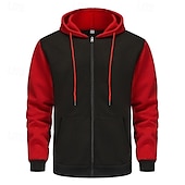 economico felpe in pile-Per uomo Felpa con cappuccio Felpa con cappuccio a zip intera Felpa con cappuccio in pile Rosso Verde scuro Grigio chiaro Grigio scuro Caffè Con Cappuccio Semplice Patchwork Blocco di colore Sport