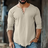 cheap Casual Henley Tee-Men&#039;s Cotton Linen Shirt Henley Shirt Tee Henley Top Long Sleeve Solid Color Plain Solid Fashion Designer Casual Color Block Buttons Henley Outdoor Casual Daily Summer All Seasons White Pink Light