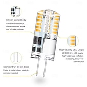 זול נורות דו-פיניות לד-10 יחידות נורת לד G4 AC/DC12V ללא הבהוב, 2W 3W סיליקון, 24/48 נוריות SMD3014, בהירה במיוחד, מחליפה נורת הלוגן של 30W