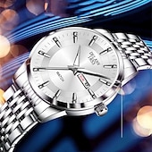 preiswerte Quarz-Uhren-Die neue Edelstahlband große Ziffernblatt modische Herren Business Uhr mit IPX7 Wasserbeständigkeit leuchtendem Kalender und Tagesanzeige Freizeit Quarz Uhr einfache und vielseitige Herren Sport
