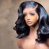 abordables Pelucas delanteras del cordón de cabello natural-Peluca Cabello virgen sin procesar Cierre 5x5 Cierre 4x13 Cabello Brasileño Rizo suelto Negro Bob corto Mujer Densidad 130% 150% con pelo de bebe Entradas Naturales 100% Virgen Sin cola Pre-arrancado