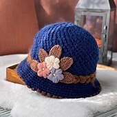 お買い得  帽子-ヴィンテージフラワークロシェバケットハット、厚手防寒ベイスンハット、暖かいフィッシャーマンキャップ、女性用、日常使い、秋 &amp; 冬