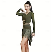 economico Abbigliamento balli latino-americani-gonna con frange per danza latina da donna – mezza gonna asimmetrica a vita alta che abbraccia i fianchi per cha-cha, rumba &amp;abbigliamento da allenamento/performance