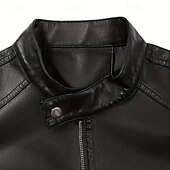 ieftine Geacă din piele artificială-Bărbați Δερμάτινα μπουφάν Geaca de motociclist Geaca de motociclete Vacanță Zilnic Rezistent la Vânt Cald Buzunar Toamnă Iarnă Simplu Modă Clasic Guler de stand Regulat Negru Jachete