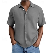 economico camicia da uomo con bottoni-Per uomo Camicia Camicia a nido d&#039;ape Camicia Estiva Camicia casual Camicia da Spiaggia Camicia con Bottoni Nero Bianco Verde chiaro Rosa Blu reale Manica Corta Semplice Bavero Vacanza Camicia
