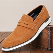 cheap Premium Leather Loafers-Men&#039;s Tan Cowhide Suede Slip-on Loafers with Modern Design Comfortable and Stylish for Office Wear, Casual Outings and Travel