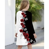 halpa 3D-kukkamekko-Tyttöjen 3D Kukka Mekko Pitkähihainen Kesä Kevät Loma Päivittäin Pyhäpäivä Prinsessa Kaunis Makea Lapset 4-12 vuotta Rento mekko A linjainen mekko Polvipituinen Normaali