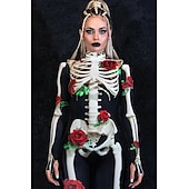 levne Kostýmy pro páry a skupiny-Lebka, kostra, cukrová lebka, body, halloween, skupinové kostýmy pro páry, celotělový kombinéza, strašidelný kostým pro pány, ženy, chlapce, děti, dospělé, představení, párty, klub, halloween,