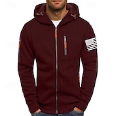 economico felpe con cappuccio da uomo di base-Per uomo Felpa con cappuccio Felpa con cappuccio a zip intera Nero Bianco Vino Verde militare Blu marino Con Cappuccio Bandiera Nazionale Con zip Tasca Sport &amp; Outdoor Quotidiano Ferie Poliestere
