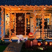 abordables Lumières d&#039;Halloween-Guirlande lumineuse d&#039;Halloween en forme de feuille d&#039;érable et de citrouille, alimentée par piles, décoration d&#039;intérieur et d&#039;extérieur à suspendre pour étagère, bureau, porche, Thanksgiving,