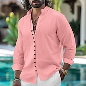economico Vacanza-Per uomo Camicia Camicia di lino Camicia Estiva Camicia casual Camicia con Bottoni Semplice Vacanza Crociera Nero Bianco Rosa Azzurro cielo Manica Lunga Colletto alla coreana Primavera &amp; Autunno