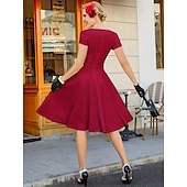 abordables Robes-Rétro Vintage Années 1950 Rockabilly Midi Robe Robe trapèze Robe Évasée Ajusté &amp; Évasé Col en V Femmes Halloween Carnaval Saint-Valentin Occasionnel Retour à la maison Soirée à thème rétro Adulte Robe