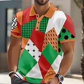 preiswerte Geometrisches Poloshirt für Herren-Herren Geometrisch Farbblock Polo Kurzarm Polo-Shirts Hemden mit Kragen Lässig Straße Athleisure Alltagskleidung Knöpfe Sommer Rosa Purpur Grün