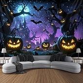 cheap Halloween Wall Tapestries-Halloween Blacklight Tapestry Haunted House UV Reactive Glow in the Dark Forest Trippy Mountain Misty Graveyard Ghost Hanging Tapestry Wall Art Mural for Living Room Bedroom