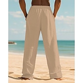 cheap Holiday-Men&#039;s Linen Pants Trousers Summer Pants Beach Pants Pocket Elastic Waist Drawstring Plain Comfort Breathable Vacation Daily Holiday Hawaiian Boho Dark Khaki Black