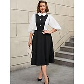 preiswerte Kleider-Retro Vintage 1950er Rockabilly Midlänge A-Linien-Kleid Ausgestelltes Kleid A-Linie Damen Urlaub Büro / Karriere Party &amp; Abend Erwachsene Kleid Frühling &amp; Sommer