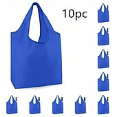 preiswerte Gepäck- und Reiseaufbewahrung-10 wiederverwendbare, faltbare Einkaufstaschen, strapazierfähige, waschbare Tragetaschen aus Polyester mit stabilen Griffen, leuchtende Farben, umweltfreundliche Einkaufstaschen für den täglichen