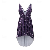 cheap Boho Dress-Women&#039;s Midi Dress Vintage Dress Boho Dress Western Dress Vintage Fashion Outdoor Vacation Daily Regular Fit Flower Sleeveless V Neck Purple Summer
