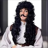 preiswerte Historische Perücken-Piratenkapitän Herrenperücke Cos langes lockiges Haar Clown schwarz Halloween Punkrock Kopfbedeckung