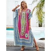 abordables Art &amp; Design Robes-Femmes Robe maxi Robe d&#039;Été Vacances Occasionnel Boho Soirée Sortir Plage Graphique Géométrique Tribal Manche Courte Col en V Bleu Ciel Rose rouge Été Printemps