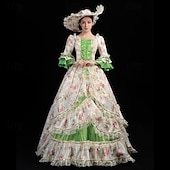 cheap Dresses-Vintage Rococo Renaissance Maxi Dress Normal Juliet Sleeve Princess Queen Elizabeth Pleated Flounced Princess Square Neck Fancy Dress Women's Halloween Carnival Masquerade Party Halloween Performance