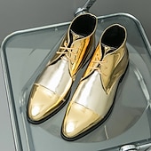 cheap Dress Boots-Men&#039;s Shiny Gold Lace-Up Ankle Boots – Fashion Statement Dress Boots for Stage Shows, Prom Nights &amp; Festivals