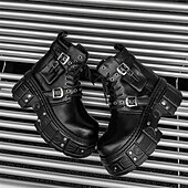 economico Stivali da motociclista-stivali da combattimento con fibbia a rivetto nera da uomo – stivaletti allacciati con plateau gotico per concerti, stile motociclista ed eventi punk