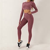 billiga Set och One-Pieces-Dam 2 delar Yogakläder Loungekläder Höst Ensfärgat Träningsdräkter Mörkgrå Sjöblå Gymträning Hög midja Stretch Andningsfunktion Långärmad Sport Sportkläder Smal