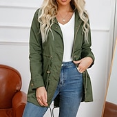 economico giacca attiva-Per donna Cappotto Impermeabile Confortevole Cerniera completa Coulisse Moda Stile da Strada Semplice All&#039;aperto Casual Quotidiano Lungo Con Cappuccio Vestibilità regolare Manica Lunga Capispalla