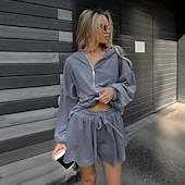 tanie Damskie dresy-Damskie Moda Moda miejska Codzienny Dres Długi rękaw Kaptur Jednokolorowe Na zewnątrz Urlop Joga Niebieski Wiosna Regularny