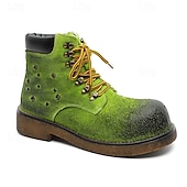 abordables Bottes de randonnée-Bottines à lacets en daim vert pour homme – chaussures de travail vintage pour l&#039;extérieur, idéales pour la randonnée automnale, le jardinage et le quotidien