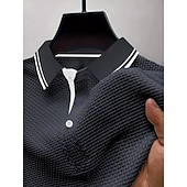  Herren Waffel-Poloshirts Polohemd aus Eisseide-Seersucker Lässig Arbeit Revers Kurzarm Basic Modern Texture Jacquard Knöpfe Sommer Normale Passform Weiß Waffel-Poloshirts