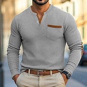 levne Ležérní tričko Henley-Pánské Vaflové tričko Waffle Henley košile Dlouhý rukáv Pevná barva Jednobarevné Módní Základní Na běžné nošení falešný dva kusy Do V Henley ulice Ležérní Sport Jaro Podzim Jaro &amp; podzim Čern